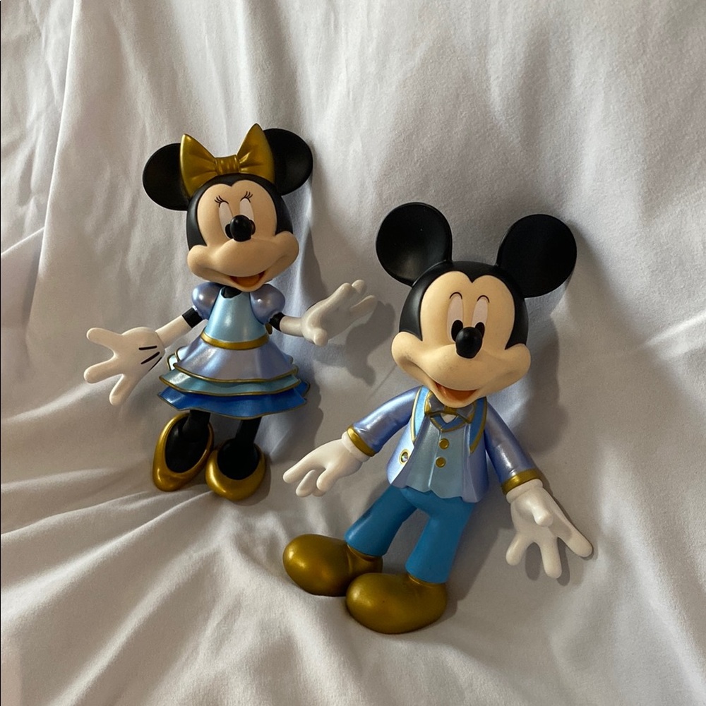 Disney 50th Anniversary Mickey & Minnie Collectible Figurines - Blue & Gold